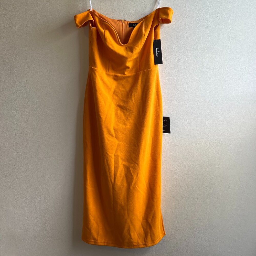 Lulus off shoulder orange midi dress